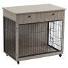 Dog Crate Furniture, Wooden Dog House, Decorative Dog Kennel with Drawer, Indoor Pet Crate End Table for Small Dog, Steel-Tube Dog Cage, Chew-Proof