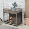 Dog Crate Furniture, Wooden Dog House, Decorative Dog Kennel with Drawer, Indoor Pet Crate End Table for Small Dog, Steel-Tube Dog Cage, Chew-Proof