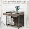 Dog Crate Furniture, Wooden Dog House, Decorative Dog Kennel with Drawer, Indoor Pet Crate End Table for Small Dog, Steel-Tube Dog Cage, Chew-Proof