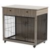 Dog Crate Furniture, Wooden Dog House, Decorative Dog Kennel with Drawer, Indoor Pet Crate End Table for Small Dog, Steel-Tube Dog Cage, Chew-Proof