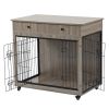 Dog Crate Furniture, Wooden Dog House, Decorative Dog Kennel with Drawer, Indoor Pet Crate End Table for Small Dog, Steel-Tube Dog Cage, Chew-Proof